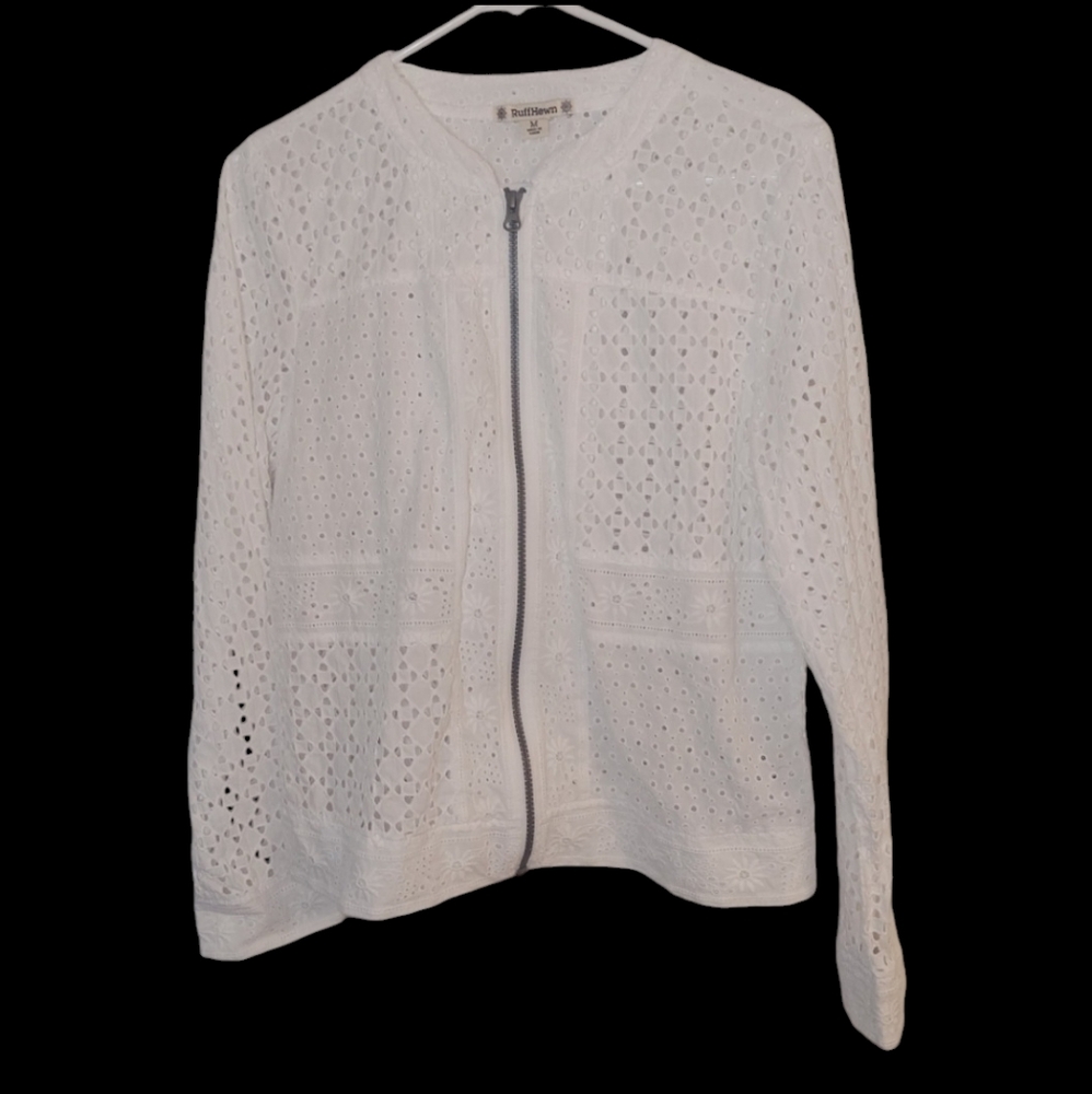 Ruff Hewn Eyelet Embroidered White Coastal Jacket Size M EUC Lightweight
